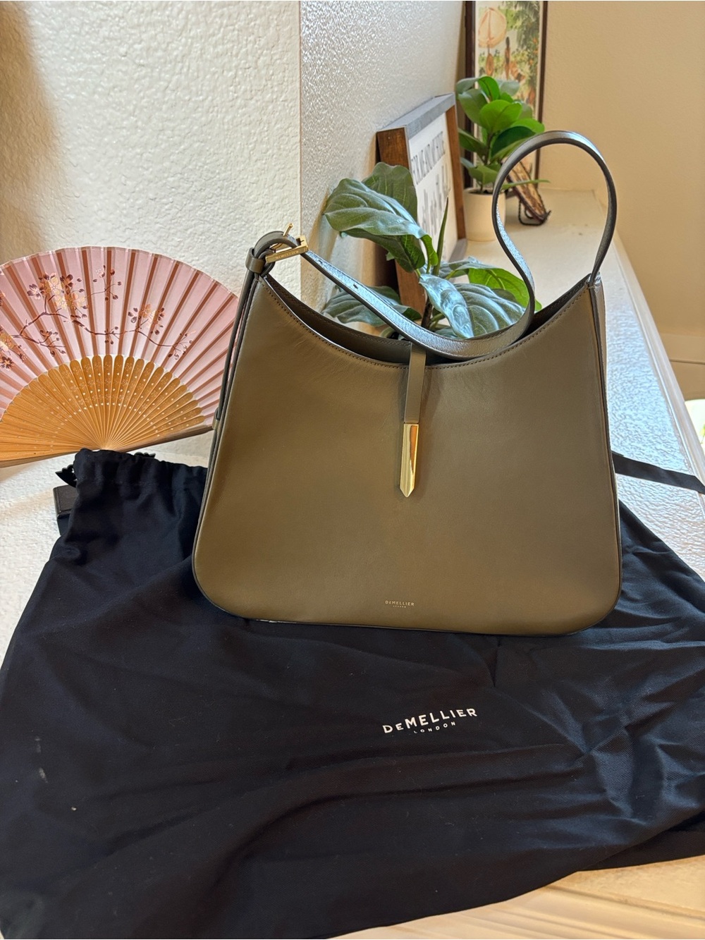 DeMellier Olive Leather Tokyo Bag with Gold Accent